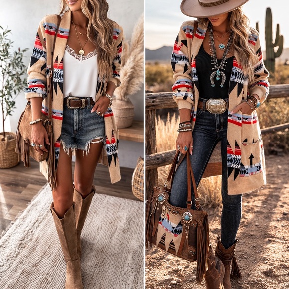 Sweaters - Aztec Patterned Tan Sweater